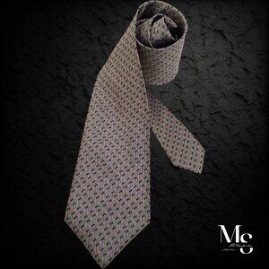 BRIONI XL Green Geometric Silk Tie Hand Made In Italy W: 3.5" EX COND